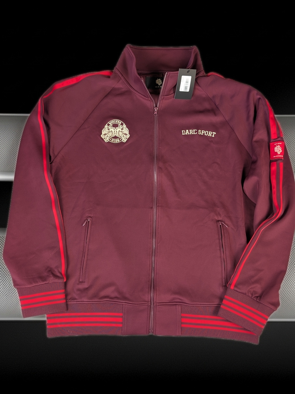 Darc Sport London Track Jacket Men's L Maroon Red Wolves Club L Full Zip Pockets